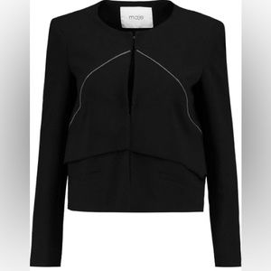 Maje Viva Zipper Trimmed Crepe Jacket Black Sz 40 (France)